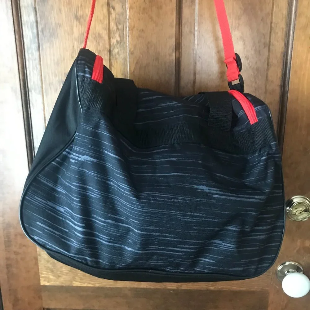 Adidas Black/Gray Duffel Bag w/Red Logo, Zipper & Shoulder Strap - Unisex